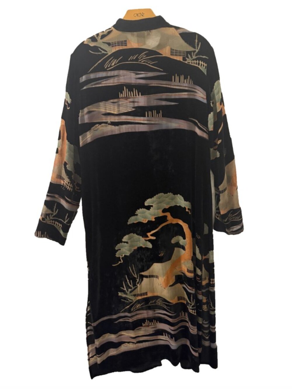 vintage Citron Black button down kimono inspired long sleeve long duster coverup